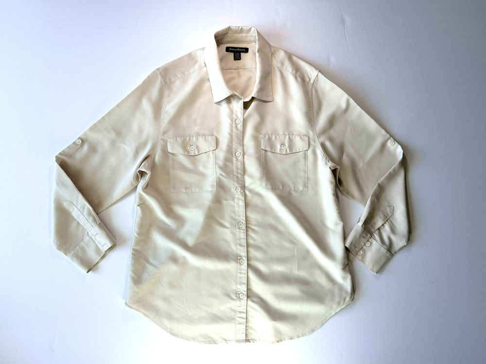Tommy Bahama Button Front Blouse Cream Modal Polyester Size L G
